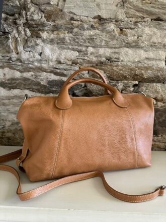 Sac à main et bandoulière en cuir camel