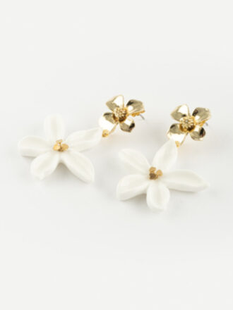 Boucles d'oreilles jasmin porcelaine et laiton