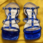 Sandales en cuir, bleu métallisé