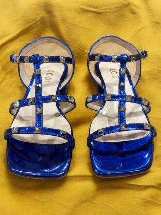 Sandales en cuir, bleu métallisé