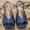 Sandales talons blocs bleue lamées femme
