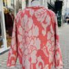 Veste tissée en laine motifs fleurs et végétaux