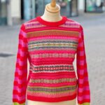 Pull jacquard rouge et rose en laine merinos rouge