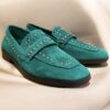 Mocassins daim vert et or Chaussures pour femmes centre ville de Nantes