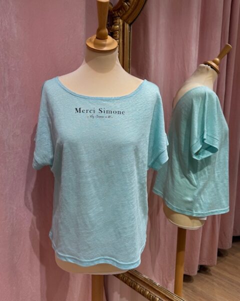 Tee shirt lin bleu pour femme fabriqué en France