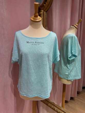 Tee shirt lin bleu pour femme fabriqué en France
