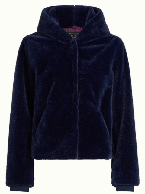 Veste en fausse fourrure à capuche bleue Boutique de vêtements pour femmes Nantes centre ville